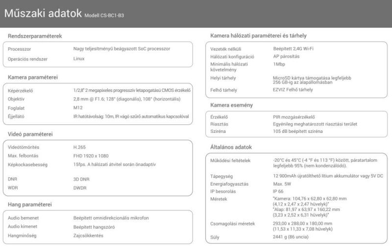 Ezviz BC1-B3 1 kamerás akkumulátoros Wifi kamerarendszer