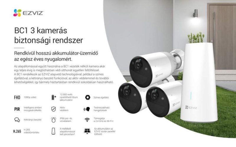 Ezviz BC1-B3 3 kamerás akkumulátoros Wifi kamerarendszer