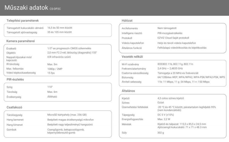 Ezviz DP2C Wifi ajtócsengő