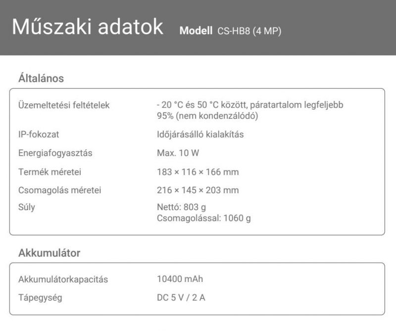 Ezviz HB8 2K Akkumulátoros Wifi IP kamera